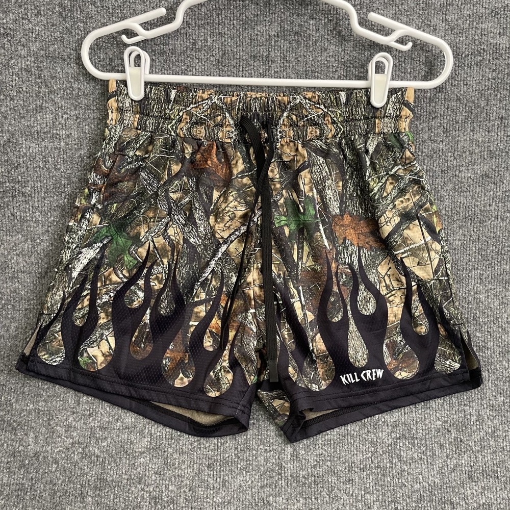 Kill Crew RealTree Camo Flame Mesh Shorts Mens Sz M Wolves Among Sheep Gym